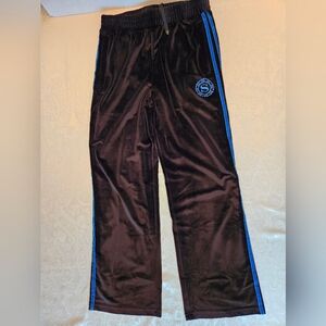 Premium Black Velvet Track Pants with Blue Stripe, Snover, L, NWT Streetwear